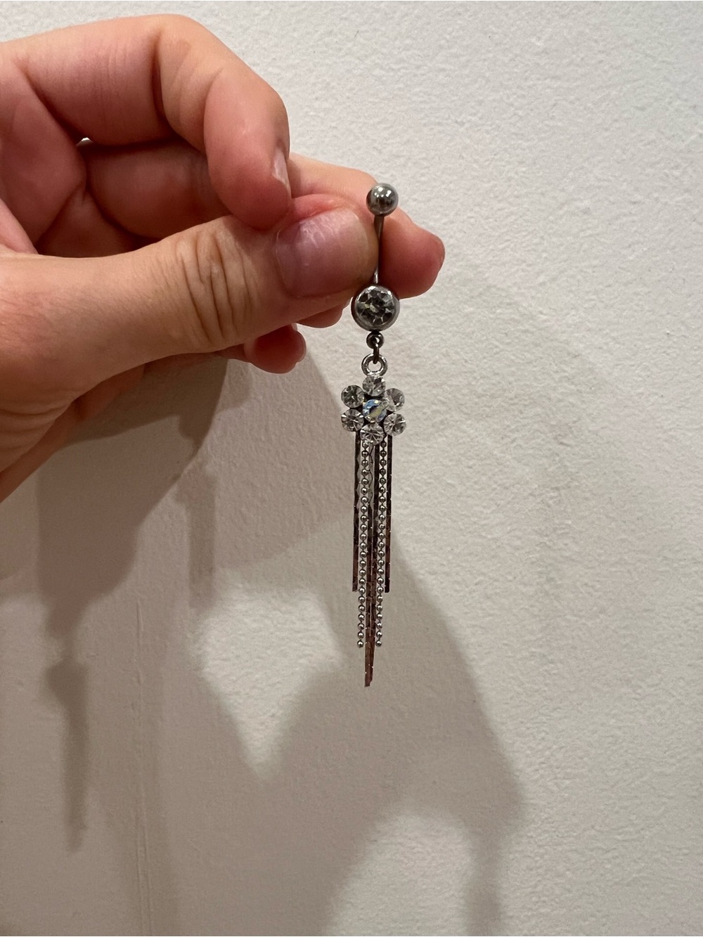 Crystal Flower Dangle Belly Button Ring - Silver
